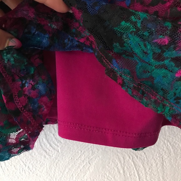 Lace watercolor jeweltone dress with sheer sleeves - Picture 5 of 6